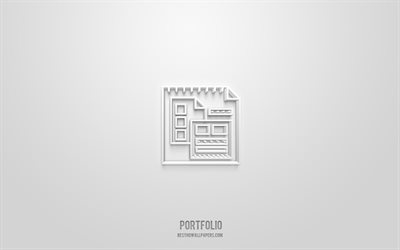 Portfolio 3d icon, white background, 3d symbols, Portfolio, work icons, 3d icons, Portfolio sign, work 3d icons