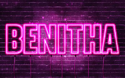 Happy Birthday Benitha, 4k, pink neon lights, Benitha name, creative, Benitha Happy Birthday, Benitha Birthday, popular french female names, picture with Benitha name, Benitha