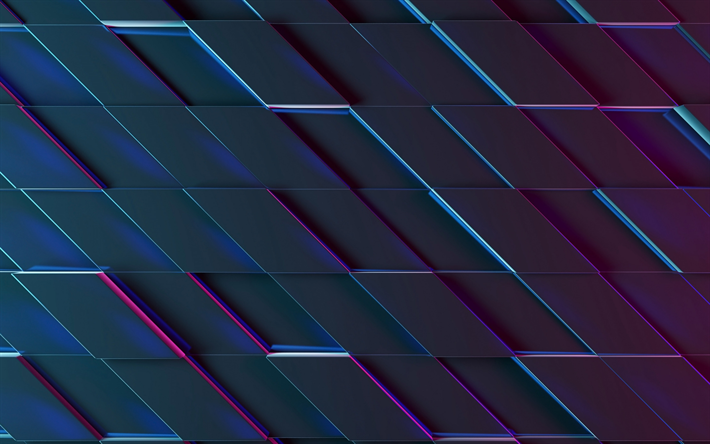 blue neon 3d background, 3d blue rectangles, blue neon rectangles background, creative 3d background, 3d cubes background