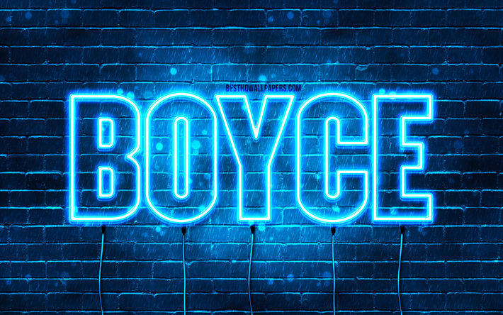 feliz cumplea&#241;os boyce, 4k, luces de ne&#243;n azules, nombre de boyce, creativo, feliz cumplea&#241;os de boyce, cumplea&#241;os de boyce, nombres masculinos franceses populares, imagen con el nombre de boyce, boyce