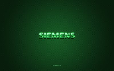 logo siemens, logo vert brillant, embl&#232;me m&#233;tallique siemens, texture en fibre de carbone verte, siemens, marques, art cr&#233;atif, embl&#232;me siemens