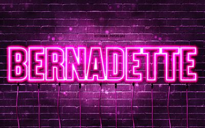 Happy Birthday Bernadette, 4k, pink neon lights, Bernadette name, creative, Bernadette Happy Birthday, Bernadette Birthday, popular french female names, picture with Bernadette name, Bernadette