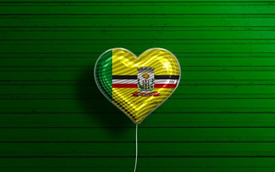I Love Birigui, 4k, realistic balloons, green wooden background, Day of Birigui, brazilian cities, flag of Birigui, Brazil, balloon with flag, cities of Brazil, Birigui flag, Birigui