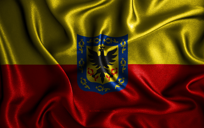 bandiera di bogot&#224;, 4k, bandiere ondulate di seta, citt&#224; colombiane, giornata di bogot&#224;, bandiere di tessuto, arte 3d, bogot&#224;, citt&#224; della colombia, bandiera 3d di bogot&#224;, colombia