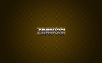 Zanussi logo, silver shiny logo, Zanussi metal emblem, yellow carbon fiber texture, Zanussi, brands, creative art, Zanussi emblem