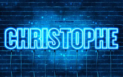 feliz cumplea&#241;os christophe, 4k, luces de ne&#243;n azules, nombre de christophe, creativo, feliz cumplea&#241;os de christophe, cumplea&#241;os de christophe, nombres masculinos franceses populares, imagen con el nombre de christophe, christophe