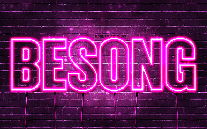 Happy Birthday Besong, 4k, pink neon lights, Besong name, creative, Besong Happy Birthday, Besong Birthday, popular french female names, picture with Besong name, Besong