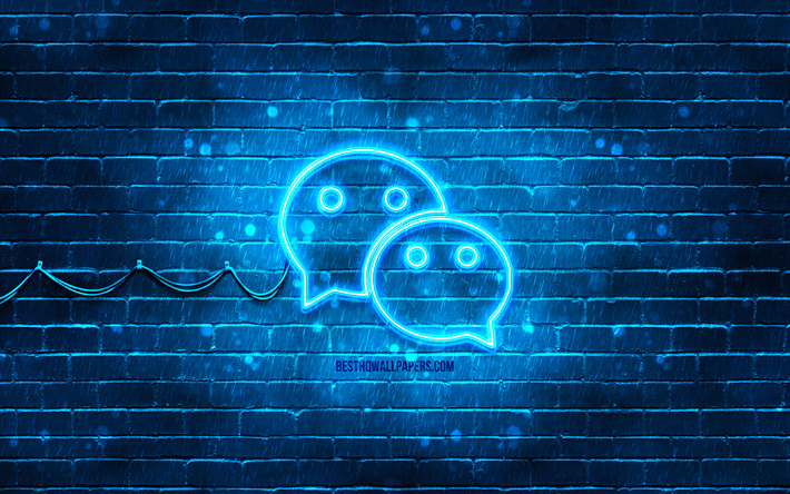 weixin-blau-logo, 4k, blaue ziegelwand, weixin-logo, soziales netzwerk, weixin-neon-logo, weixin
