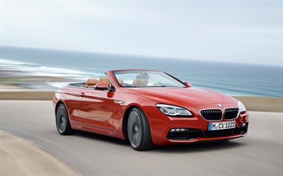BMW 650i Cabrio, 4k, highway, F12, 2017 cars, red cabriolet, BMW F12, german cars, BMW