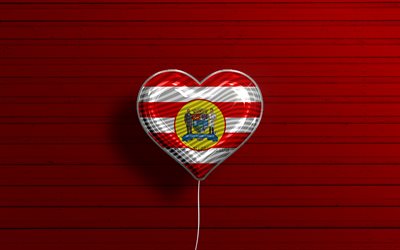 I Love Blumenau, 4k, realistic balloons, red wooden background, Day of Blumenau, brazilian cities, flag of Blumenau, Brazil, balloon with flag, cities of Brazil, Blumenau flag, Blumenau