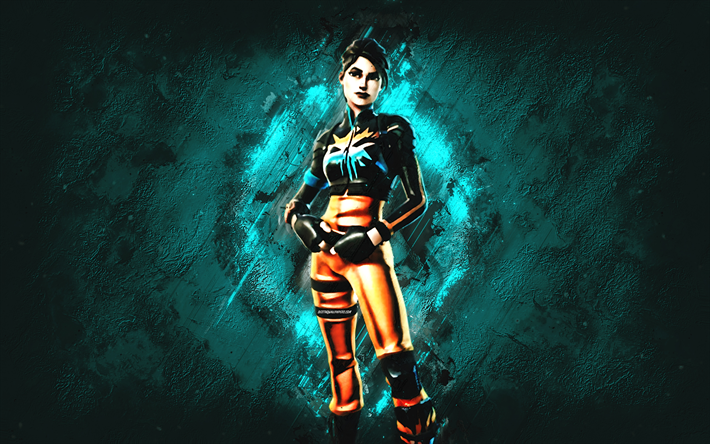 Fortnite Orange Trinity Trooper Skin, Fortnite, main characters, turquoise stone background, Orange Trinity Trooper, Fortnite skins, Orange Trinity Trooper Skin, Orange Trinity Trooper Fortnite, Fortnite characters