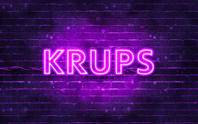 krups violet logo, 4k, violet brickwall, krups logo, marques, krups n&#233;on logo, krups