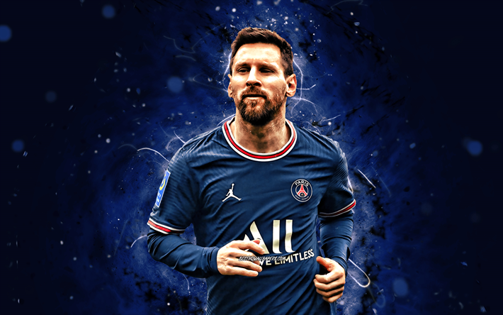 Download wallpapers 4k, Lionel Messi, close-up, PSG, blue neon ...