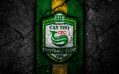 4k, Can Tho FC, el emblema, la V de la Liga 1 de f&#250;tbol, Vietnam, el club de f&#250;tbol de la piedra negra, Asia, Can Tho, el f&#250;tbol, el asfalto, la textura, el FC Can Tho