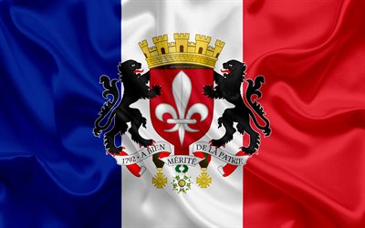 Coat of Arms of Lille, 4к, Flag of France, silk texture, French city, Lille, France, symbolism, French flag, Europe