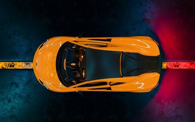McLaren 570S, supercars, 2019 cars, view from above, yellow 570S, hypercars, McLaren