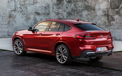 BMW X4, 2019, G02, M40d, 4k, rear view, exterior, sporty red SUV, coupe, new red X4, BMW