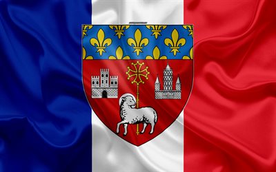 Coat of Arms of Toulouse, 4k, Flag of France, silk texture, French city, Toulouse, France, symbolism, French flag, Europe