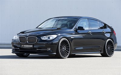 BMW 5 GT, Gran Turismo, noir, s&#233;rie 5, 550i, Hamann, F07, tuning 5 GT, vue de face, voitures allemandes, BMW