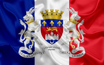 Coat of Arms of Bordeaux, 4к, Flag of France, silk texture, French city, Bordeaux, France, symbolism, French flag, Europe