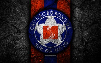 4k, Da Nang FC, el emblema, la V de la Liga 1 de f&#250;tbol, Vietnam, el club de f&#250;tbol de la piedra negra, de Asia, de Da Nang, el f&#250;tbol, el asfalto, la textura, el FC Da Nang