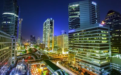 Bangkok, şehir ışıkları, g&#246;kdelenler, iş merkezleri, modern şehir, Tayland