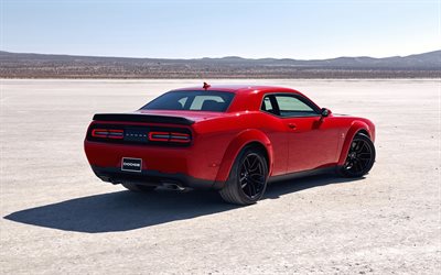 Dodge Challenger RT, 2019, rear view, red sports coupe, tuning, new red Challenger, American sports cars, Dodge