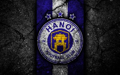 4k, Ha Noi FC, emblem, V League 1, fotboll, Vietnam, football club, svart sten, Asien, Ha Noi, asfalt konsistens, FC hanoi