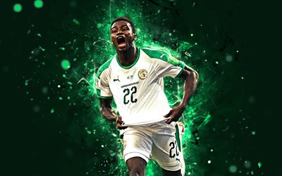 4k, Moussa Wague, abstrakti taide, Senegalin Maajoukkueen, fan art, Wague, jalkapallo, jalkapalloilijat, neon valot, Senegalin jalkapallomaajoukkue