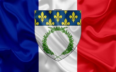 Vapen i Reims, 4k, Flagg, siden konsistens, Franska staden, Reims, Frankrike, symbolik, Franska flaggan, Europa