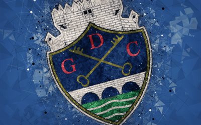GD Chaves, 4k, geometric art, logo, Portuguese football club, emblem, blue background, Primeira Liga, Shavish, Portugal, football, creative art