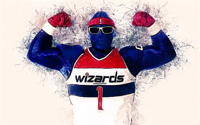 G-Man, official mascot, Washington Wizards, 4k, art, NBA, USA, grunge art, symbol, white background, paint art, National Basketball Association, NBA mascots, Washington Wizards mascot, basketball