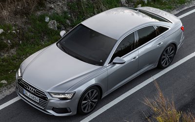 4k, Audi A6, 道路, 2018両, セダン, 新A6, ドイツ車, グレー A6, Audi