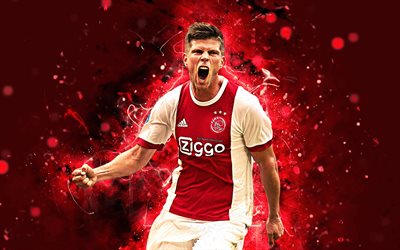 Klaas Jan Huntelaar, 4k, abstract art, footballers, Ajax, soccer, Huntelaar, Dutch Eredivisie, football, neon lights, Ajax FC
