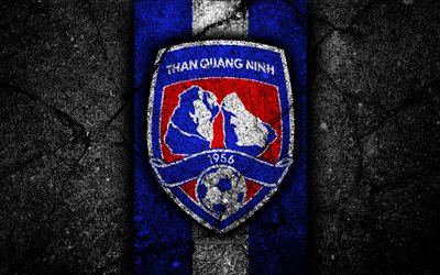 4k, Than Quang Ninh FC, emblem, V League 1, football, Vietnam, football club, black stone, Asia, Than Quang Ninh, soccer, asphalt texture, FC Than Quang Ninh