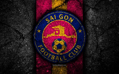 4k, Sai Gon FC, emblema, V League 1, del calcio, del Vietnam, del club di calcio, pietra nera, Asia, Sai Gon, calcio, asfalto texture, FC Sai Gon