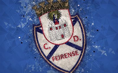 CD Feirense, 4k, geometric art, logo, Portuguese football club, emblem, blue background, Primeira Liga, Feira, Portugal, football, creative art, Clube Desportivo Feirense