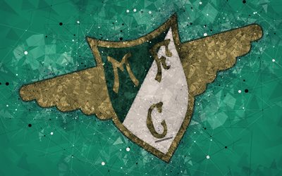 Moreirense FC, 4k, geometric art, logo, Portuguese football club, emblem, green background, Primeira Liga, Moreira de Conugus, Portugal, football, creative art