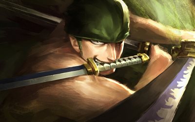 Roronoa Zoro, artwork, manga, sword, One Piece