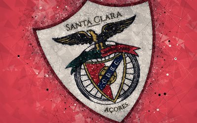CD Santa Clara, 4k, arte geometrica, logo, portoghese football club, stemma, sfondo rosso, Primeira Liga, Ponta Delgada, Portogallo, calcio, arte creativa