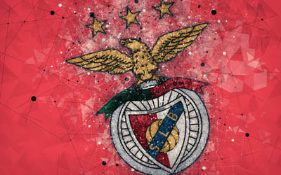 SL Benfica, 4k, geometric art, logo, Portuguese football club, emblem, red background, Primeira Liga, Lisbon, Portugal, football, creative art Benfica FC