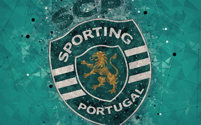 Sporting CP, 4k, arte geom&#233;trica, logo, Portuguesa futebol clube, emblema, fundo verde, Primeira Liga, Lisboa, Portugal, futebol, arte criativa, Sporting FC