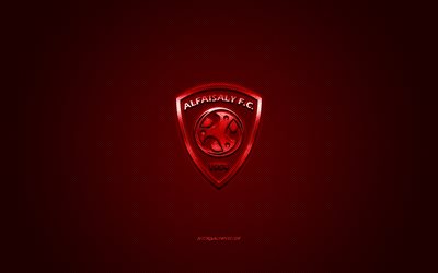 Al Faisaly FC, Saudi football club, SPL, red logo, red carbon fiber background, Saudi Professional League, football, Harmah, Saudi Arabia, Al Faisaly FC logo