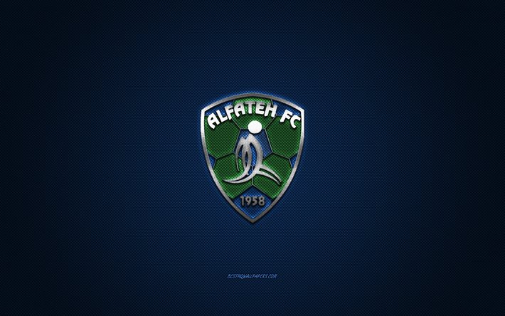 Al-Fateh SC, Saudi-Arabian jalkapalloseura, SPL, vihre&#228; logo, sininen hiilikuitutausta, Saudi Professional League, jalkapallo, Al-Ahsa, Saudi-Arabia, Al-Fateh SC logo