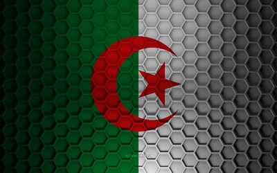 Bandiera Algeria, texture esagonali 3d, Algeria, texture 3d, Bandiera 3d Algeria, texture metallica, bandiera dell&#39;Algeria