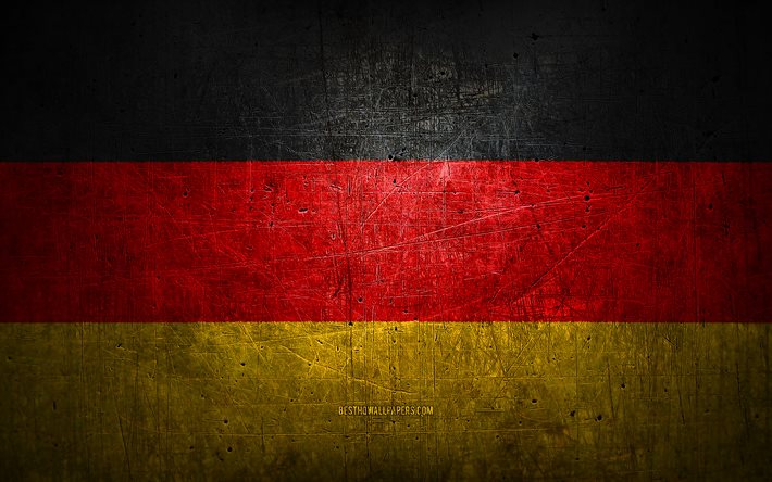 German metal flag, grunge art, European countries, Day of Germany, national symbols, Germany flag, metal flags, Flag of Germany, Europe, German flag, Germany