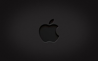Logo carbone Apple, 4k, art grunge, fond carbone, cr&#233;atif, logo noir Apple, logo Apple, Apple
