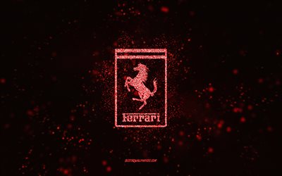 Logotipo da Ferrari glitter, 4k, fundo preto, logotipo da Ferrari, arte de glitter vermelho, Ferrari, arte criativa, logotipo de brilho vermelho Ferrari