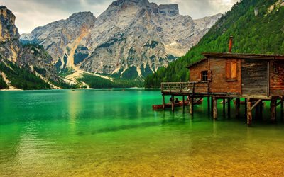 Alps, mountains, hut, forest, Italy