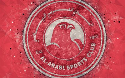 Al-Arabi SC, 4k, geometric art, la Qatar football club, logo, fond rouge, cr&#233;atif, embl&#232;me de l&#39;art, de la Qatar Stars League, Doha, Qatar, Q-Ligue de football